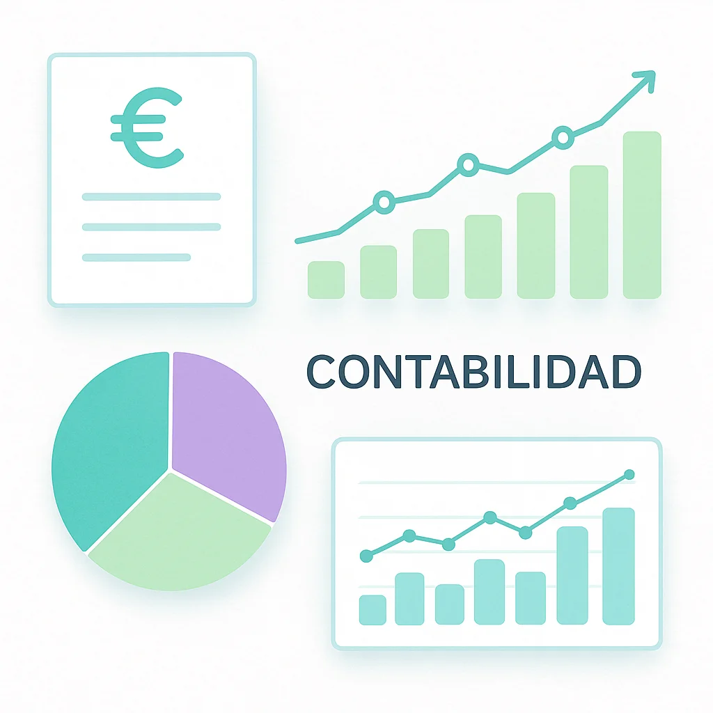Ilustración de contabilidad con un documento en euros y gráficos